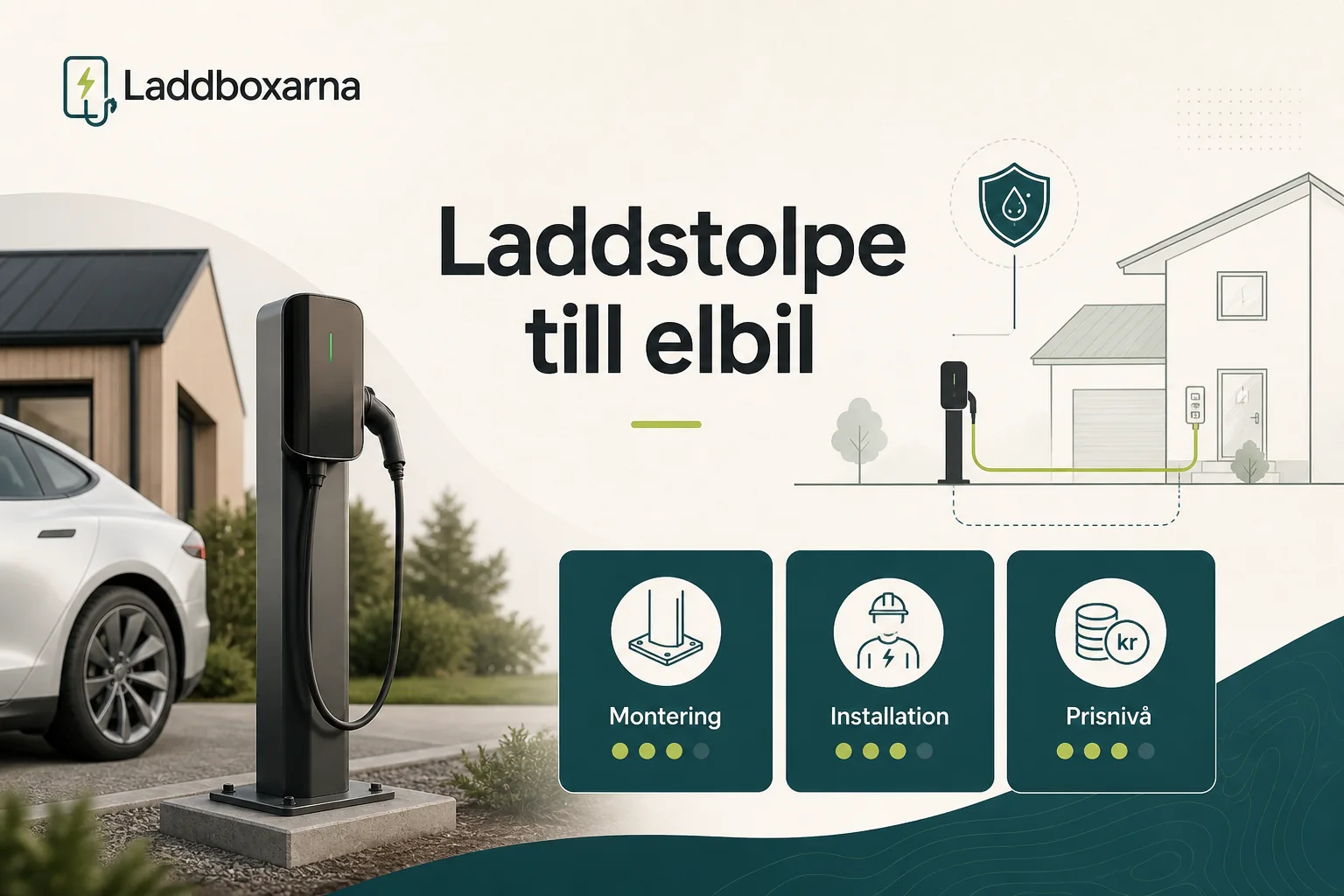 Infografik över laddstolpe till elbil med montering, installation och prisnivå